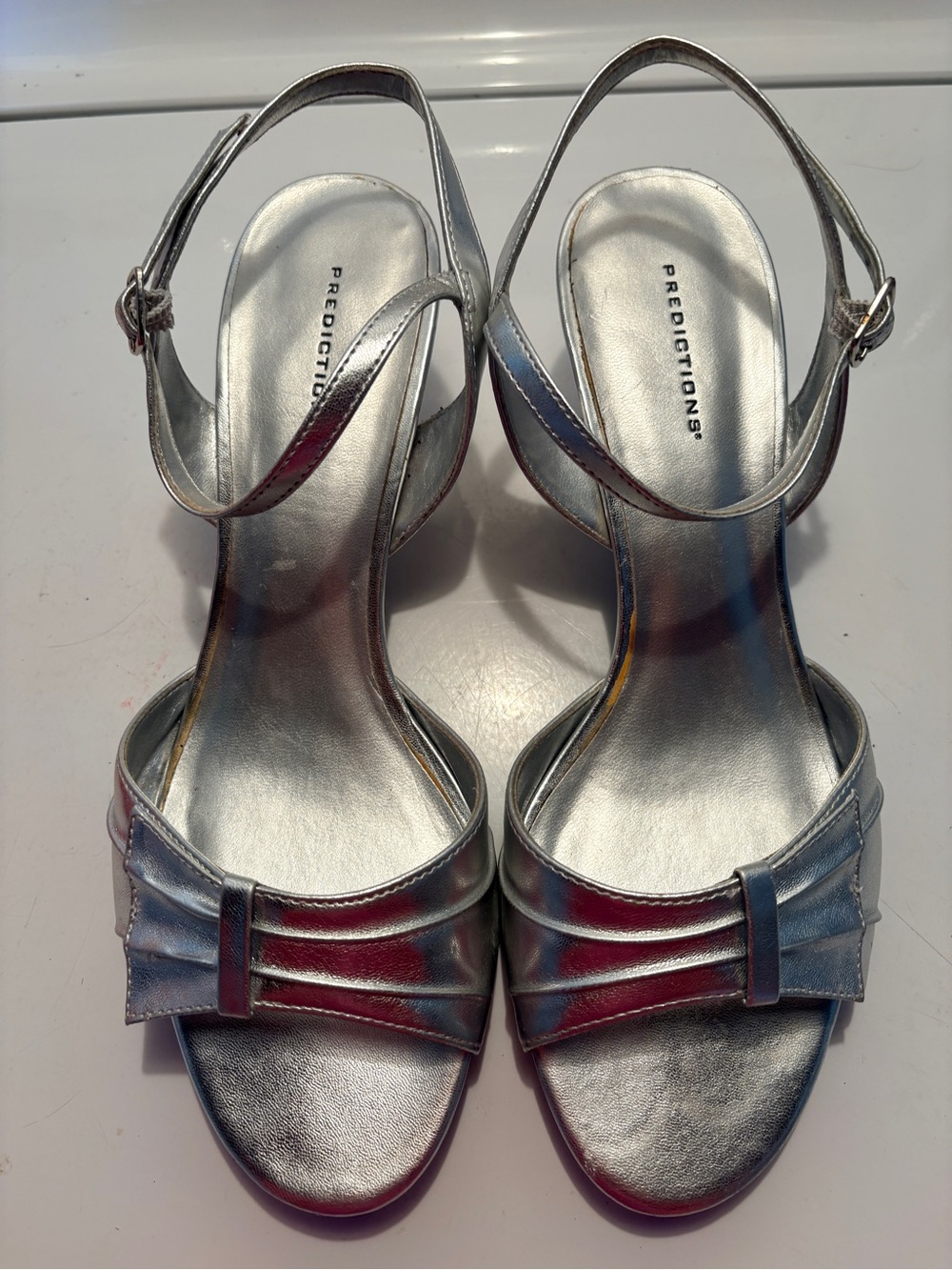 Predictions Silver Metallic Bow Slingback Heels - Wide Sizing